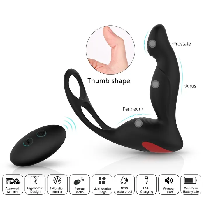 Male Sex Toys YOSPOSS Prostate Massager Vibrator With Penis Ring and Ball Loop 9 Vibrations