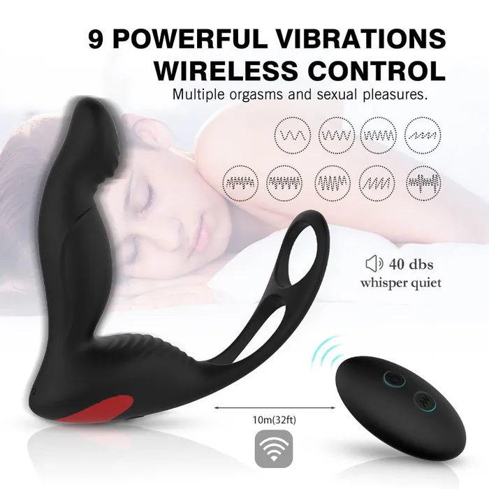 Male Sex Toys YOSPOSS Prostate Massager Vibrator With Penis Ring and Ball Loop 9 Vibrations