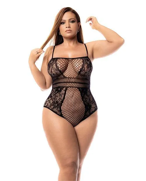 Mapale Anal Floral Fishnet Bodysuit Black