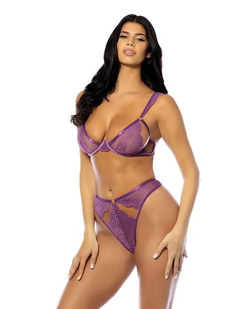 Oh La La Cheri Vibrators Evrice Lace and Mesh Underwire Bra wThong Purple