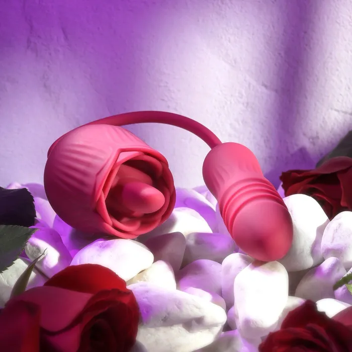 Vibrators Evolved Evolved Wild Rose Clit Massager with Thrusting Bullet Vibrator Red Vibrators Evolved Evolved Wild Rose Clit Massager with Thrusting Bullet Vibrator Red