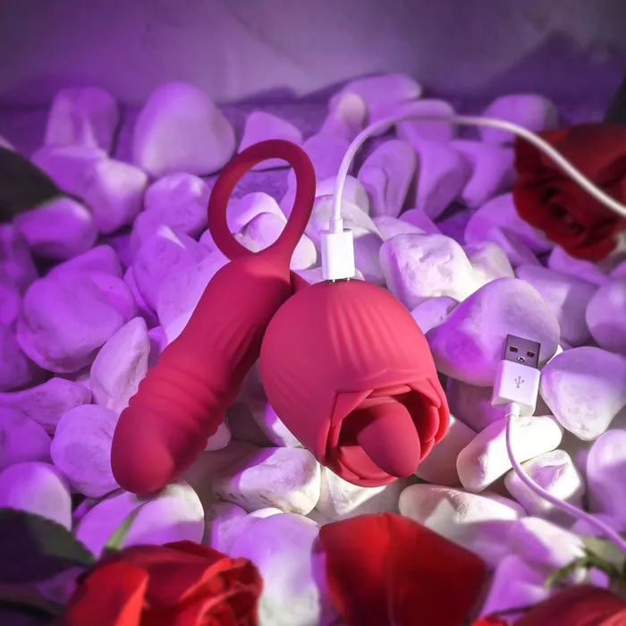 Vibrators Evolved Evolved Wild Rose Clit Massager with Thrusting Bullet Vibrator Red