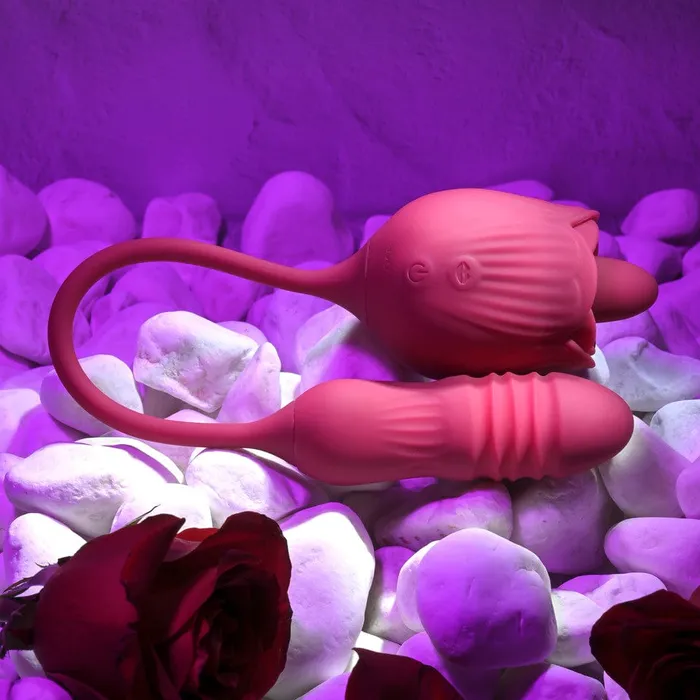 Vibrators Evolved Evolved Wild Rose Clit Massager with Thrusting Bullet Vibrator Red