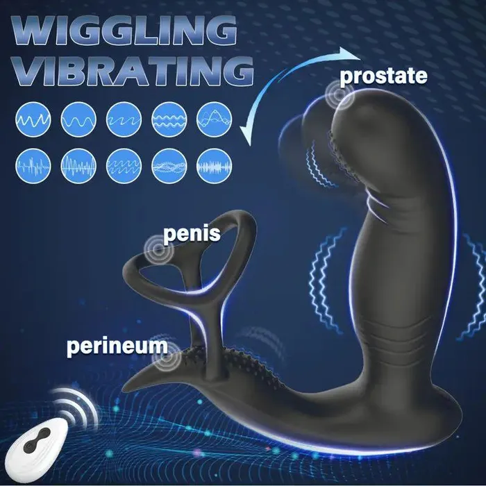 Wiggling Prostate Massager Remote Control Anal Vibrator with Penis Rings Butt Plug Adult Sex Toy propinkup Male Sex Toys