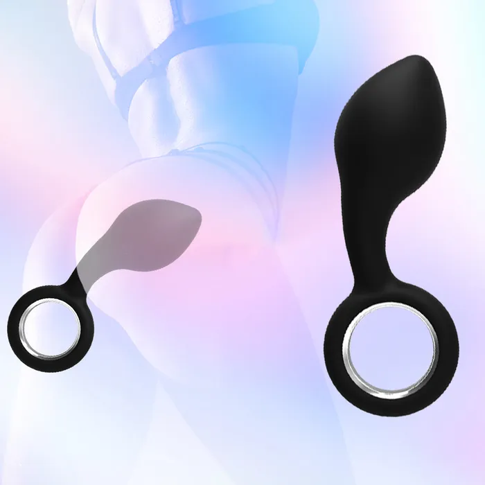 YOSPOSS Male Sex Toys Silicone Tapered Butt Plug with Safe Pull Ring Curved Shaft Anal Play