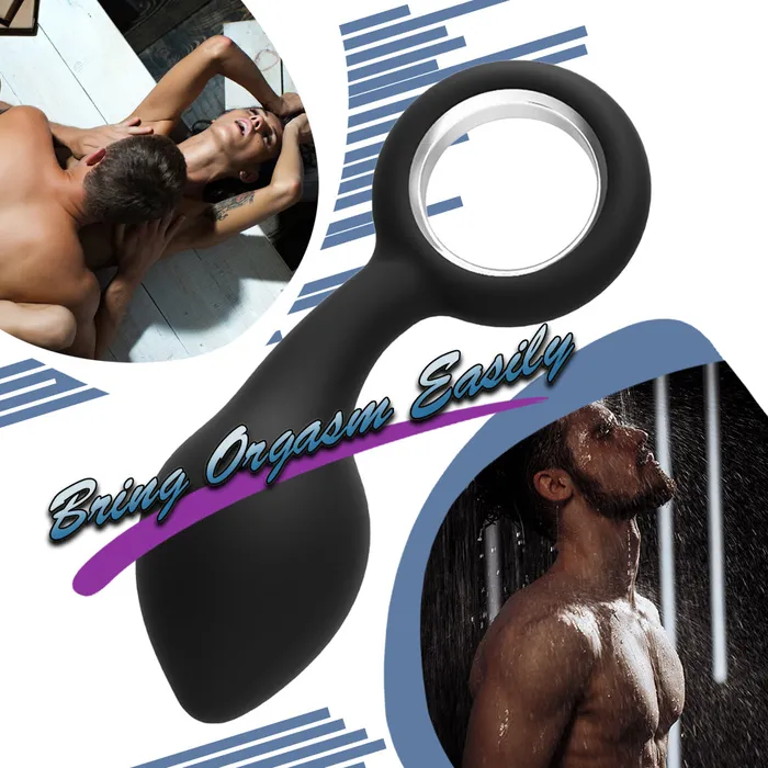 YOSPOSS Male Sex Toys Silicone Tapered Butt Plug with Safe Pull Ring Curved Shaft Anal Play