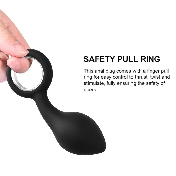 YOSPOSS Male Sex Toys Silicone Tapered Butt Plug with Safe Pull Ring Curved Shaft Anal Play