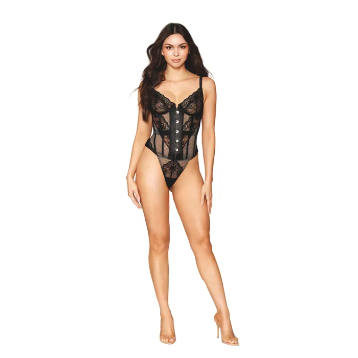 Anal DREAMGIRL INTERNATIONAL LACE FISHNET BUSTIER G STRING BLACK MEDIUM