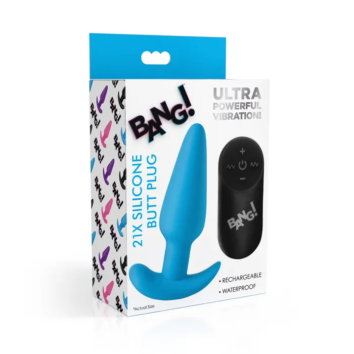 BANG Anal 21X Remote Control Vibrating Silicone Butt Plug Blue