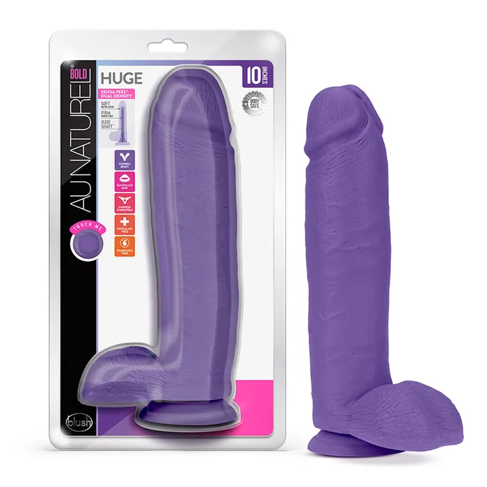 Blush Au Naturel Bold Huge 10 in Posable Dual Density Dildo with Balls Suction Cup Purple Blush Dildos Blush Au Naturel Bold Huge 10 in Posable Dual Density Dildo with Balls Suction Cup Purple Blush Dildos