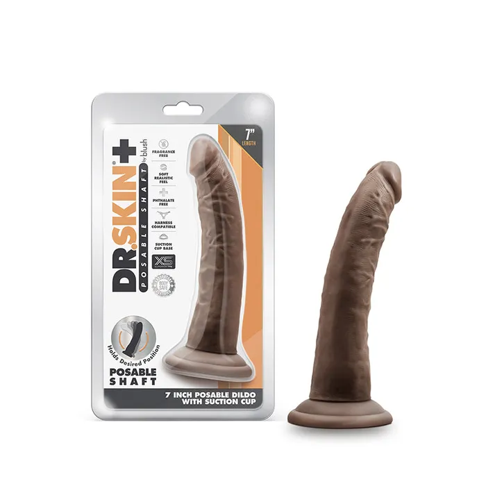 Blush Dildos Blush Dr Skin Plus Realistic 7 in Triple Density Posable Dildo with Suction Cup Brown