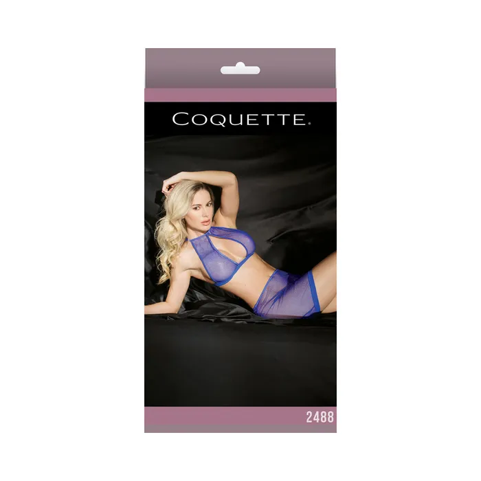 Coquette Vibrators Fishnet Halter Top High Waisted Skirt Cobalt Os