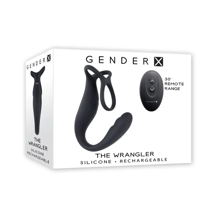 Gender X The Wrangler Rechargeable Silicone Vibrating Cring with Remote Black Evolved Anal Gender X The Wrangler Rechargeable Silicone Vibrating Cring with Remote Black Evolved Anal
