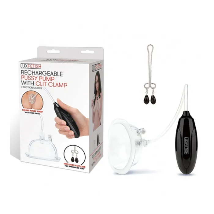 Lux Fetish Rechargeable Pussy Pump with Clit Clamp Electric EEL Inc Female Sex Toys Lux Fetish Rechargeable Pussy Pump with Clit Clamp Electric EEL Inc Female Sex Toys