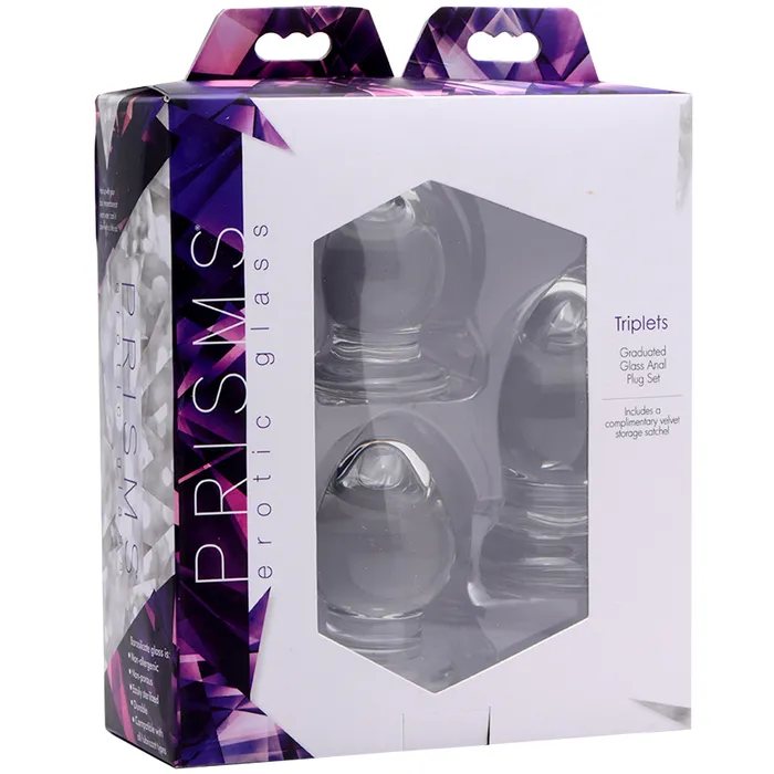 Male Sex Toys Triplets 3 Piece Glass Anal Plug Kit Prisms Erotic Glass