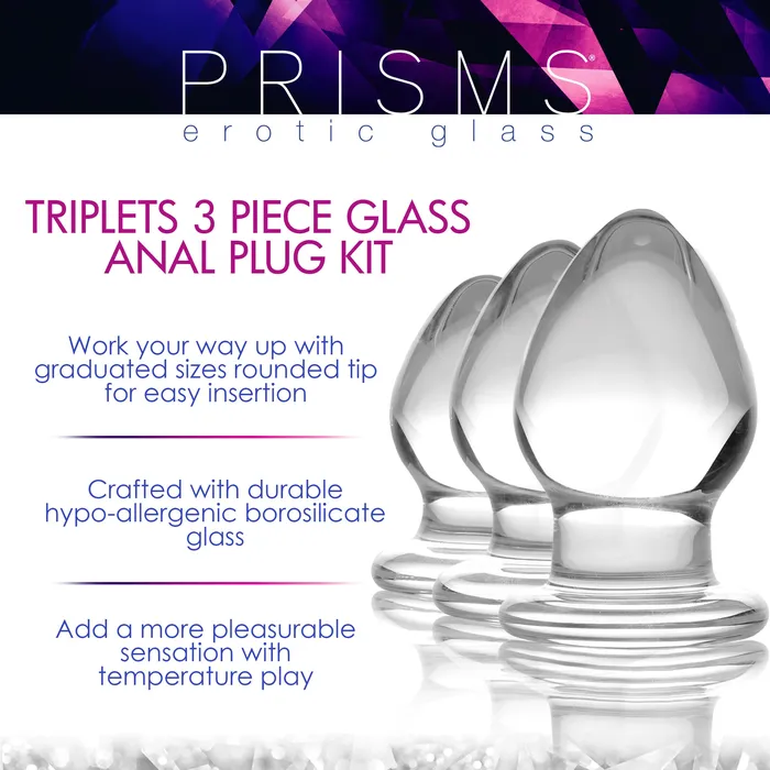 Male Sex Toys Triplets 3 Piece Glass Anal Plug Kit Prisms Erotic Glass
