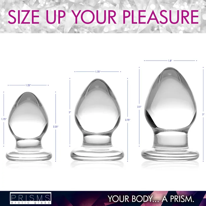Male Sex Toys Triplets 3 Piece Glass Anal Plug Kit Prisms Erotic Glass