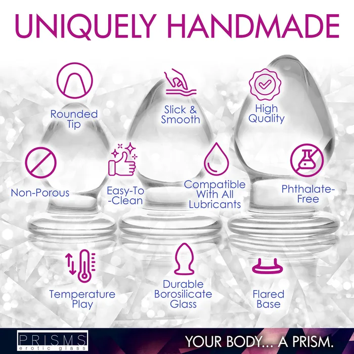 Male Sex Toys Triplets 3 Piece Glass Anal Plug Kit Prisms Erotic Glass