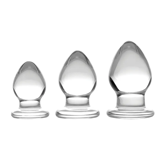 Male Sex Toys Triplets 3 Piece Glass Anal Plug Kit Prisms Erotic Glass