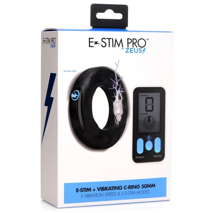 Male Sex Toys Zeus Electrosex Vibrating EStim Silicone Cock Ring w RC 50mm