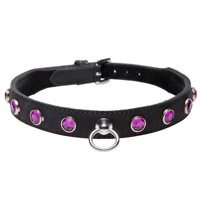 Restraints Strict Leather Leather Rhinestone Collar Amethyst