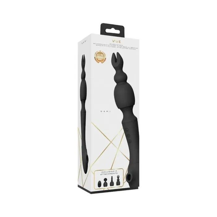 Shots America LLC Female Sex Toys Vive Nami Rechargeable Pulsewave Doubleended Silicone Wand With Interchangeable Sleeves Black Shots America LLC Female Sex Toys Vive Nami Rechargeable Pulsewave Doubleended Silicone Wand With Interchangeable Sleeves Black
