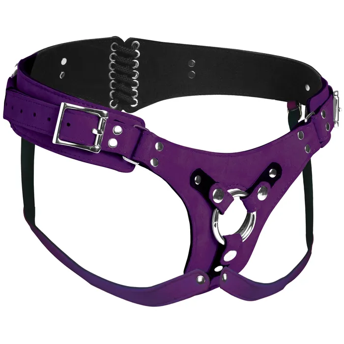 Vibrators Strap U Bodice Deluxe Leather Corset Harness Purple