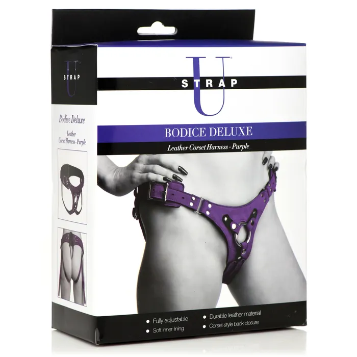 Vibrators Strap U Bodice Deluxe Leather Corset Harness Purple