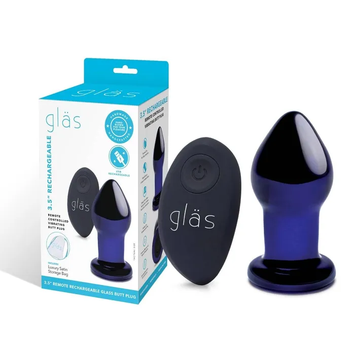 Anal Glas Glas Rechargeable Remote Controlled Vibrating Butt Plug Blue 35 Inch
