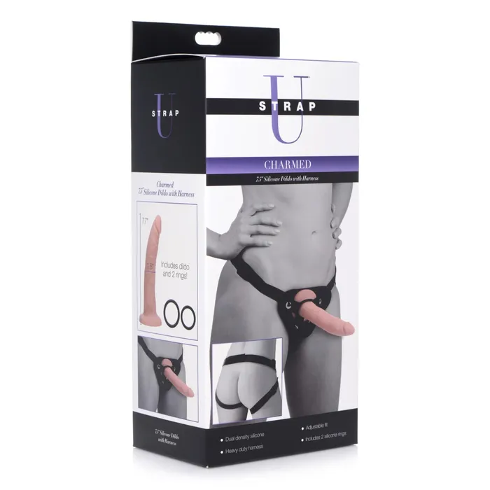 Anal Strap U Charmed 75 Inch Silicone Dildo With Harness Black Pink Strap U Anal Strap U Charmed 75 Inch Silicone Dildo With Harness Black Pink Strap U