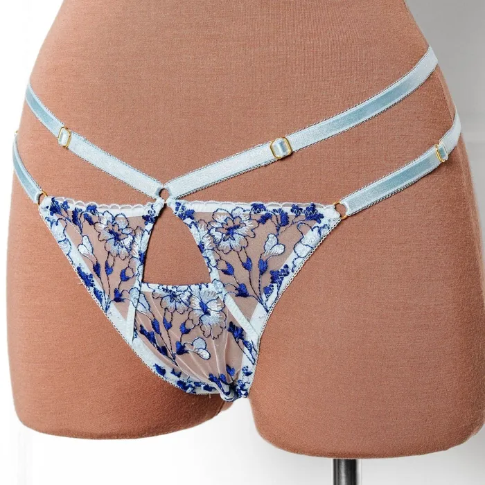 Embroidered Strappy Thong Mentionables Male Sex Toys