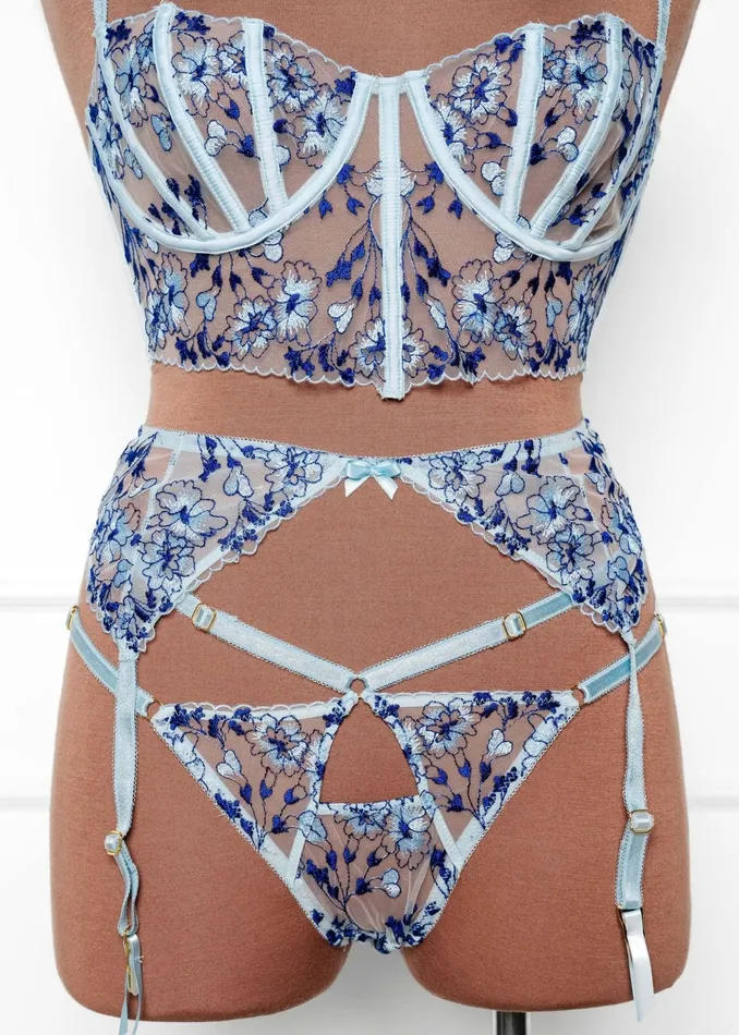 Embroidered Strappy Thong Mentionables Male Sex Toys