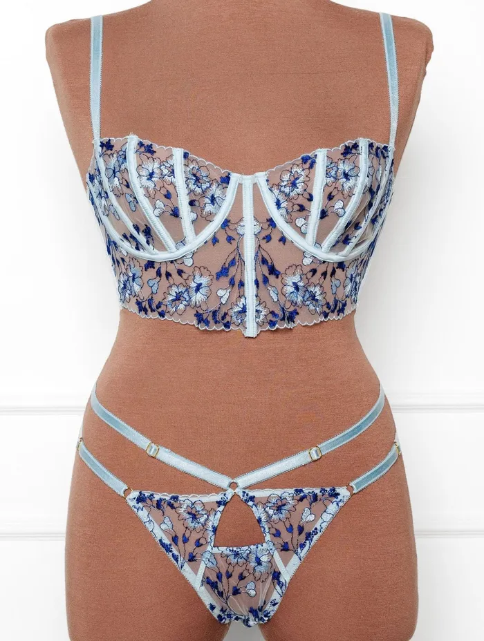 Embroidered Strappy Thong Mentionables Male Sex Toys