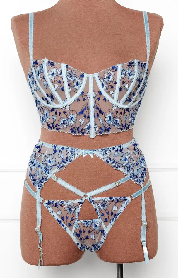 Embroidered Strappy Thong Mentionables Male Sex Toys