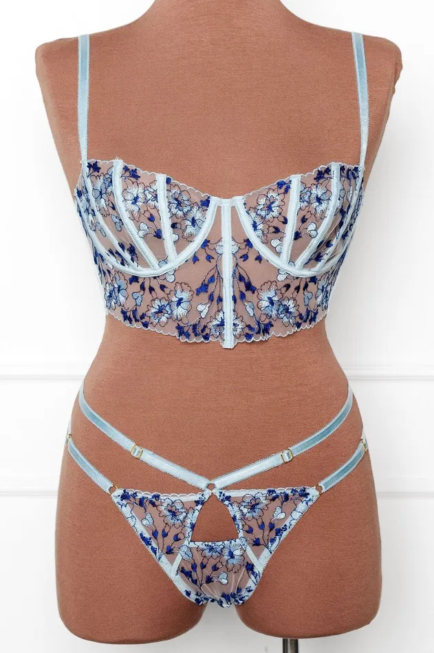 Embroidered Strappy Thong Mentionables Male Sex Toys