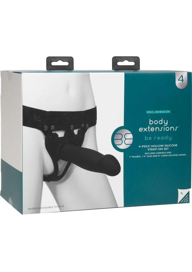 Female Sex Toys Body Extensions Be Ready Silicone StrapOn Harness with 2 Hollow Dildos Body Extensions