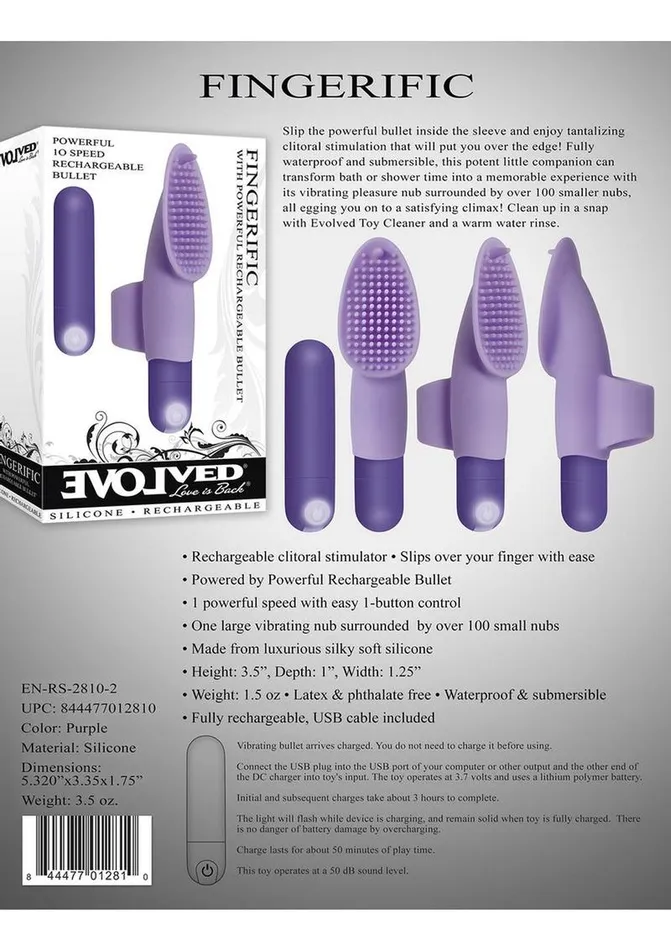 Female Sex Toys Evolved Fingerific Rechargeable Silicone Finger Bullet Vibrator with Clitoral Stimulator