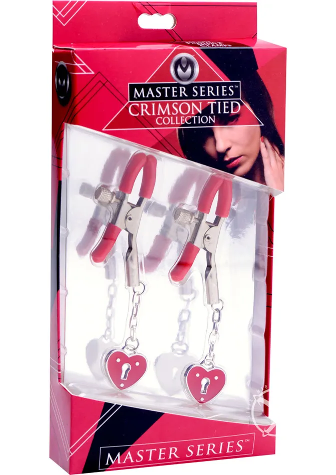 Female Sex Toys Master Series Crimson Tied Master Series Crimson Tied Charmed Heart Padlock Nipple Clamps