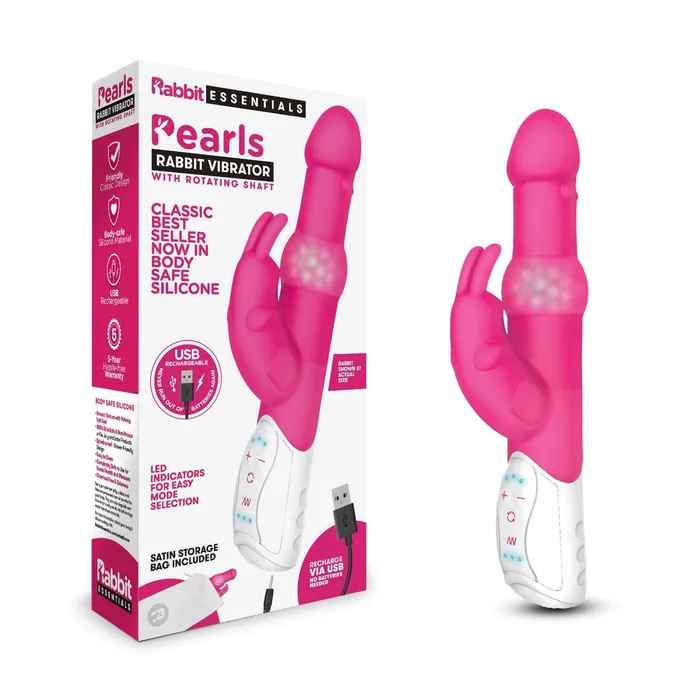 Female Sex Toys Rabbit Essentials Pearls Rabbit Vibrator With Rotating Shaft Hot Pink Rabbit Essentials