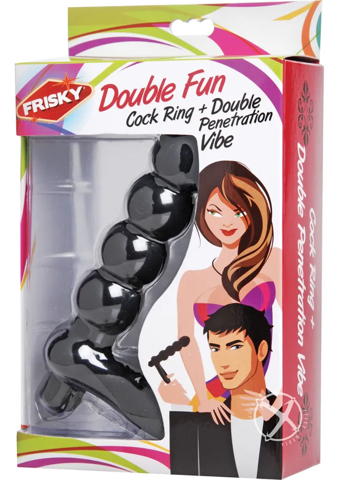 Frisky Double Fun Cock Ring with Double Penetration Vibrator Frisky Male Sex Toys