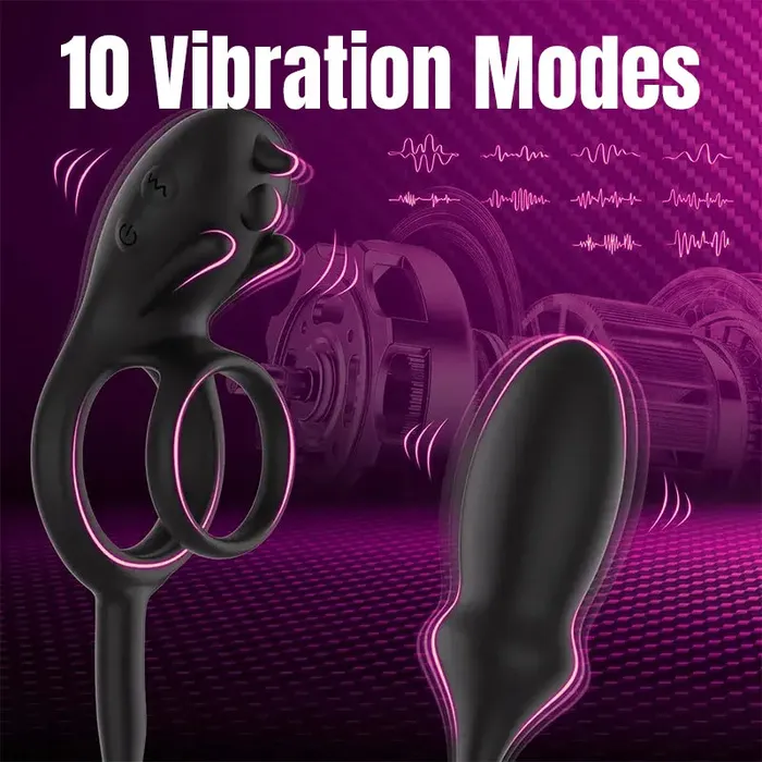 Male Sex Toys Inyarose 3in1 Vibrating Cock Ring Anal Plug