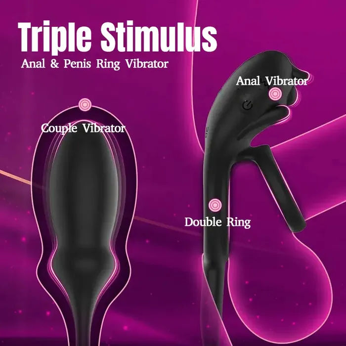 Male Sex Toys Inyarose 3in1 Vibrating Cock Ring Anal Plug