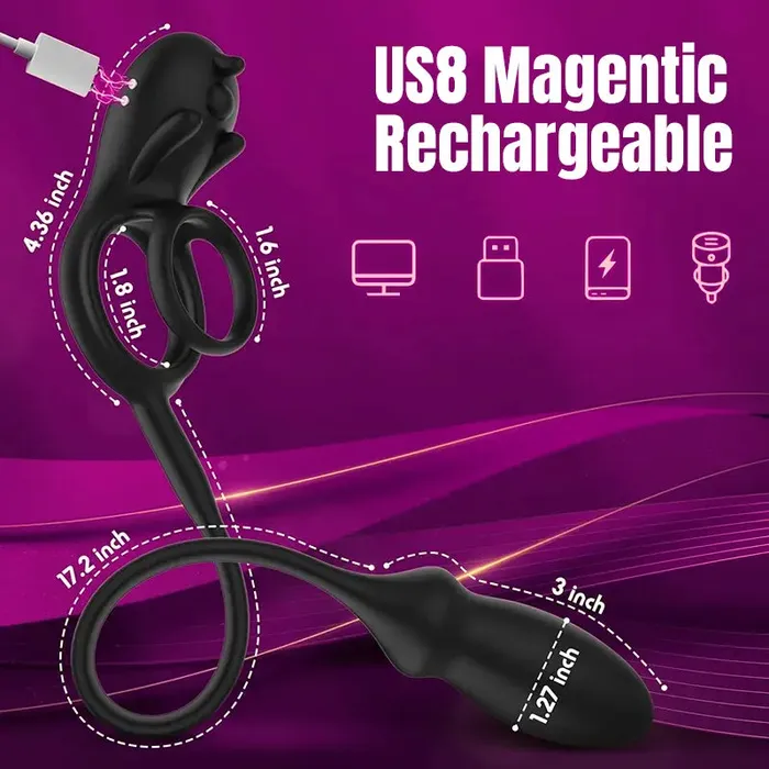Male Sex Toys Inyarose 3in1 Vibrating Cock Ring Anal Plug