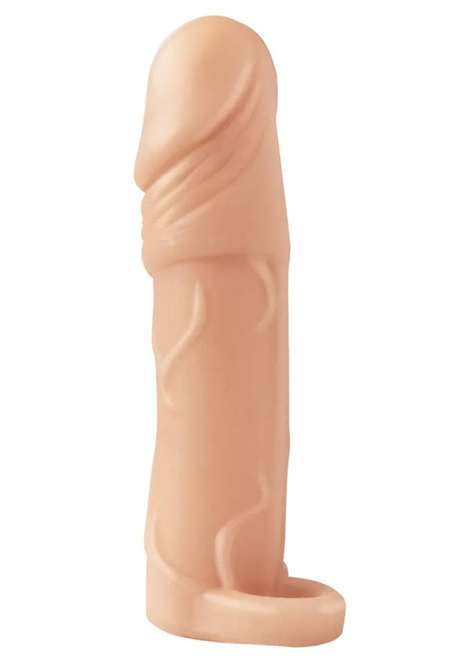 Male Sex Toys Natural Realskin Vibrating Penis Extender with Scrotum Ring Natural