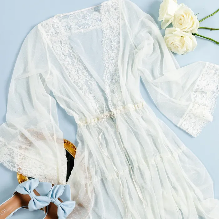 Mentionables Vibrators Lacy Dot Mesh Midi Robe Iridescent Cream