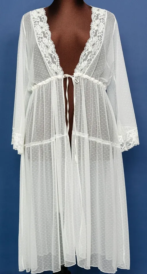 Mentionables Vibrators Lacy Dot Mesh Midi Robe Iridescent Cream