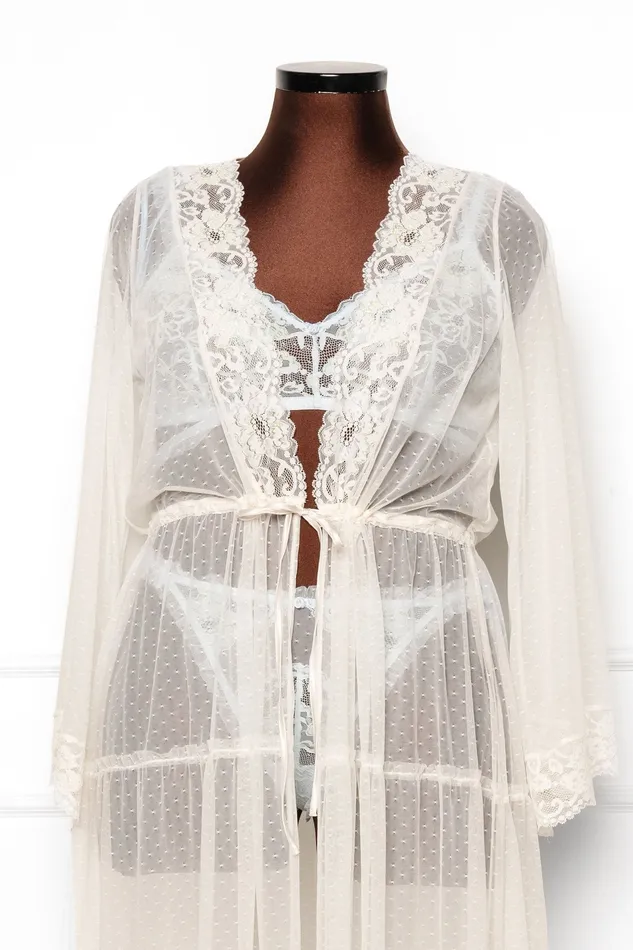 Mentionables Vibrators Lacy Dot Mesh Midi Robe Iridescent Cream
