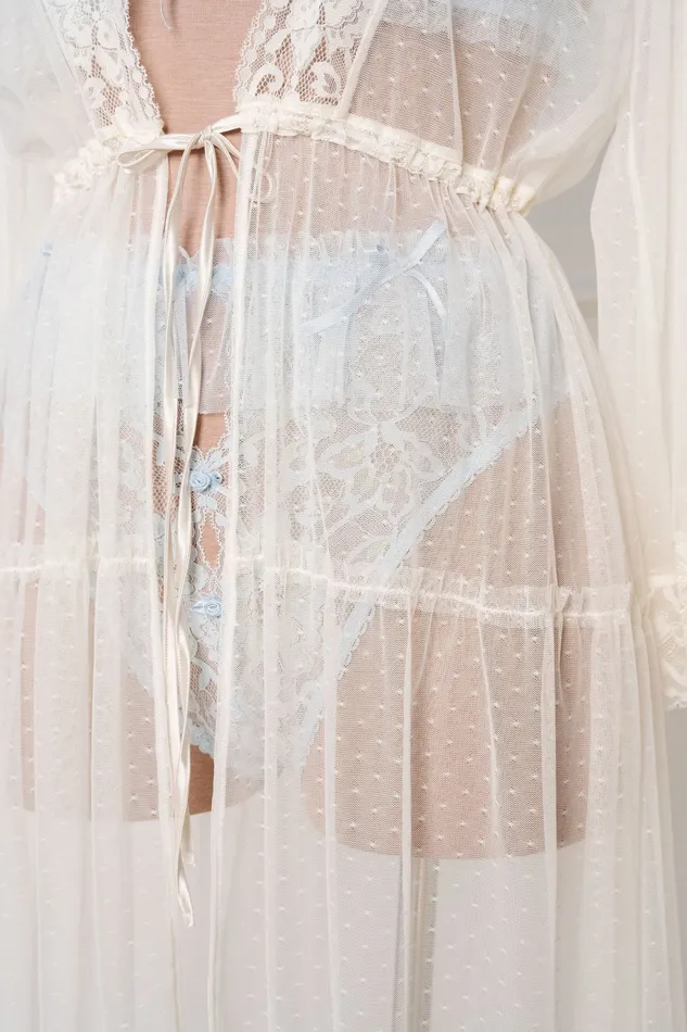 Mentionables Vibrators Lacy Dot Mesh Midi Robe Iridescent Cream