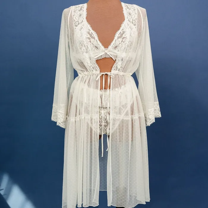 Mentionables Vibrators Lacy Dot Mesh Midi Robe Iridescent Cream