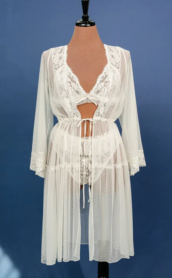 Mentionables Vibrators Lacy Dot Mesh Midi Robe Iridescent Cream